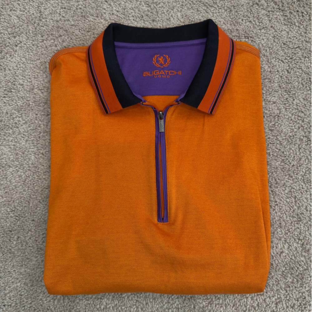 Bugatchi Burnt Orange Polo with Purple Trim